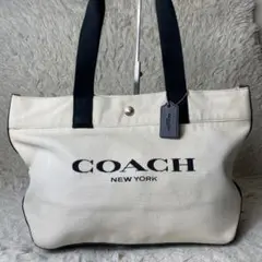 COACH キャンバス　トートバッグ ホワイト　ブラック　ショルダーバッグ