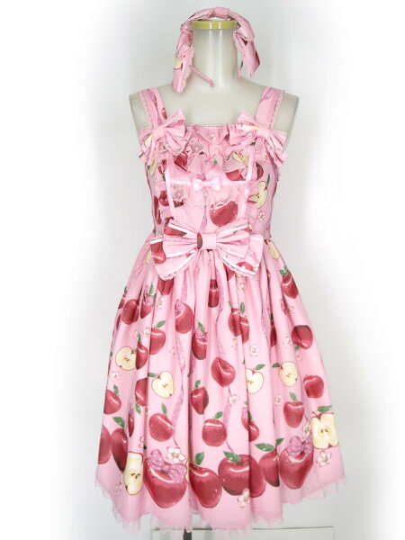 【中古】 Angelic Pretty / Girly Applesジャンパースカート & カチューシャ セット アンジェリックプリティ  B76119_2608